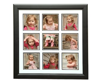 16x16 Black Collage Frame, Picture Frame Collage with 9 Photo Openings