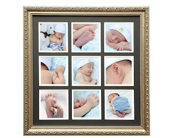 16x16 Silver Collage Frame, Picture Frame Collage with 9 Photo Openings