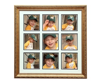 16x16 Gold Collage Frame, Picture Frame Collage with 9 Photo Openings
