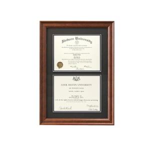 Double diploma frame for your 11x14 or 8.5x11 College Certificates Customizable Graduation frame for University degree, Fast Free Shipping