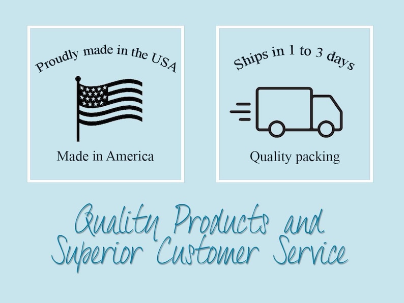 May include: Image with text: "Proudly made in the USA" with an American flag graphic, and "Ships in 1 to 3 days" with a truck graphic. The text "Made in America" and "Quality packing" are also present. The image also states "Quality Products and Superior Customer Service".