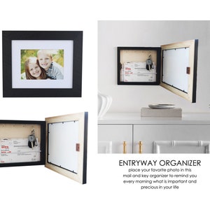 Entryway Mail and Key Organizer, Hidden Mail and Key Frame, Framed Key Hanger for Wall, Solid Wood Wall Organizer, Perfect Housewarming Gift