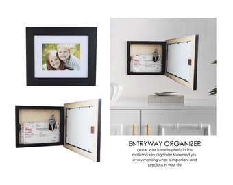 Entryway Mail and Key Organizer, Hidden Mail and Key Frame, Framed Key Hanger for Wall, Solid Wood Wall Organizer, Perfect Housewarming Gift