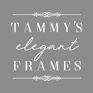 May include: White text on a gray background reads "Tammy's elegant frames" with decorative flourishes above and below the text.