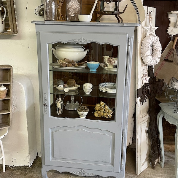 Ancient showcase, vertiko, chest of drawers, high chest of drawers, cupboard, France, vintage, shabby