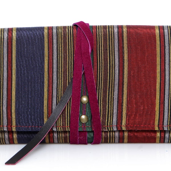 Silk Tobacco Case Ethnic Fabric Pouch Historical Textile Syrian Moiree Pouch Makeup Cosmetic Bag Striped Tobacco Case Red Blue Green Stripes