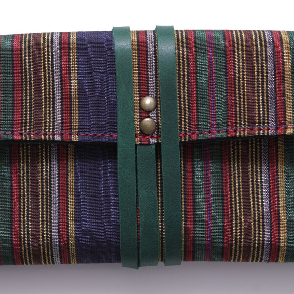 Silk Tobacco Case, Ethnic Fabric Pouch, Historical Textile, Syrian Moiree Pouch, Makeup Cosmetic Bag, Striped Tobacco Case, Red Blue Stripes