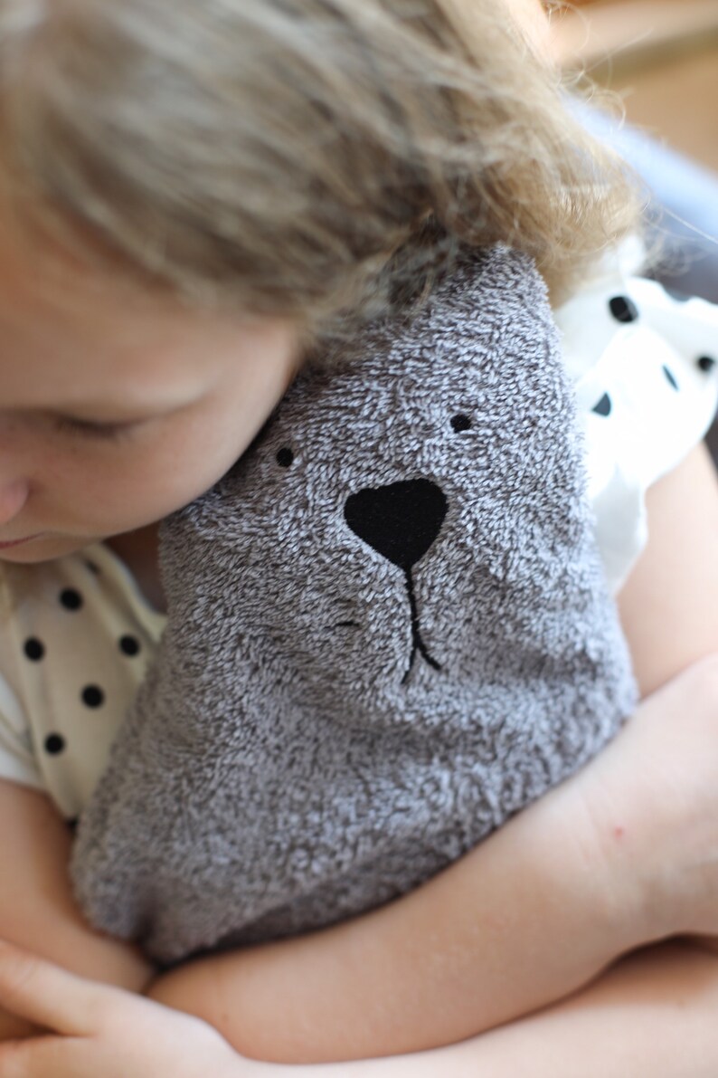 Hot water bottle  cover animal for  0,7-0,8 litre, 100% cotton terry fabric, great gift for kids and teens, cute bed warmer 