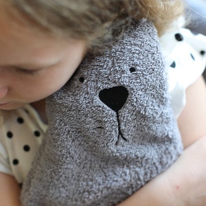 Kid’s hot water bottle 0,7-0,8 litre with  animal cover, 100% cotton terry fabric, great gift for children and teens, cute bed warmer