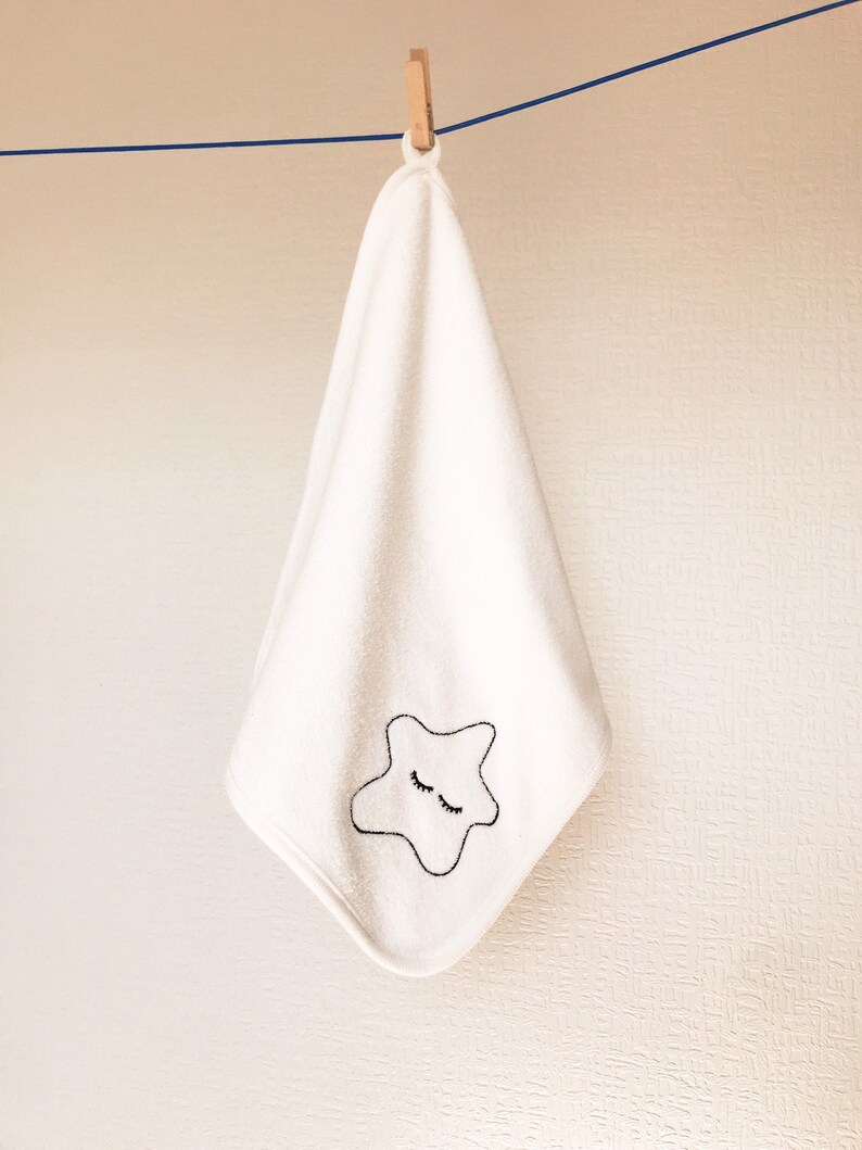 Baby face towel with Star embroidery. Bamboo fabric. Size 11,5x12,5 inch/30x32cm image 2