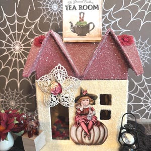 Halloween Glitter House, Fall Glitter House, Witches Tea Room, Miniature House, Fall Decor, Fall Decoration, Witches
