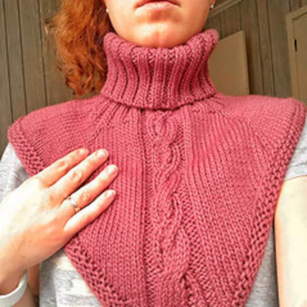 Pattern pdf Gala Cowl dickie Worsted weight crarf shawl cable knitted