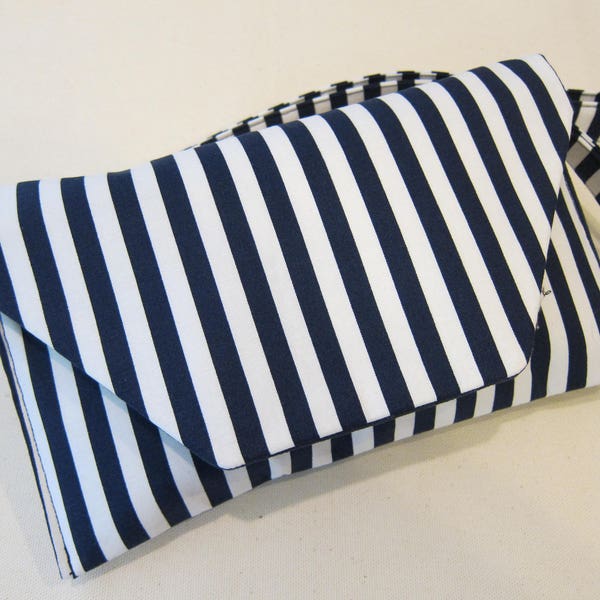 Mini Crossbody/Wristlet in Nautical Navy Blue and White Stripes