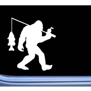 bigfoot walking with fishing pole Fishing Sasquatch Decal