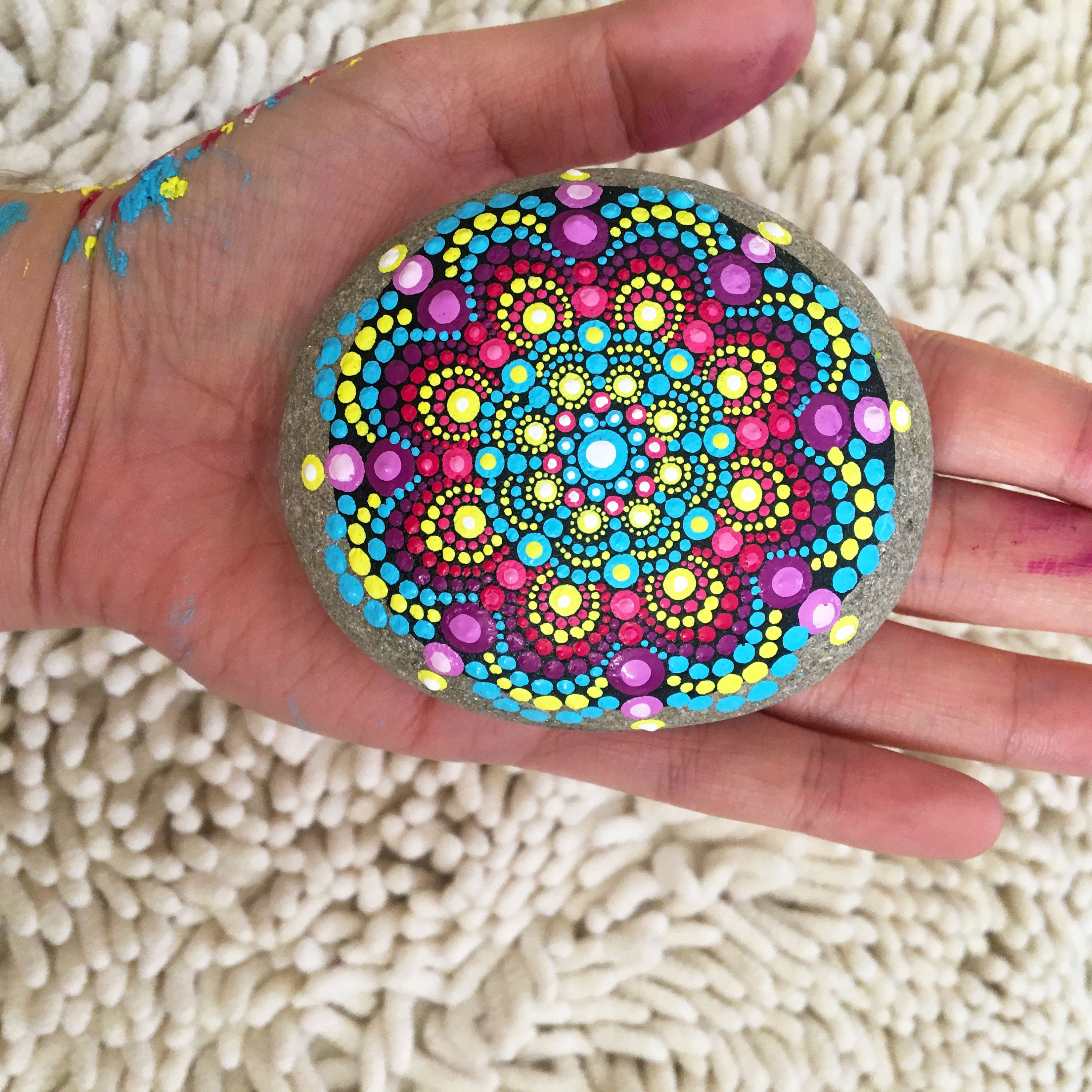 Mandala Stone Hand Painted Spiraled Spring Goddess in Blues | Etsy