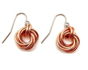 Copper Knot Earrings with Steel Ear Wires