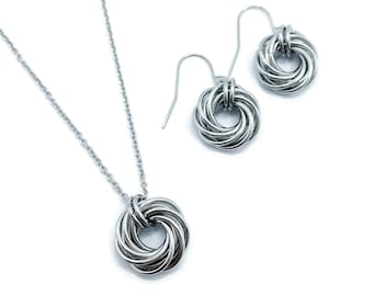 Steel Anniversary Gift, 11th Anniversary, Eleventh Anniversary, Stainless Steel Necklace Earrings Set