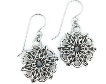 Celtic Mandala Stainless Steel Earrings, Handmade Chainmaille Design