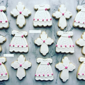 Baptism Sugar Cookies: Vanilla Orange Zest, Cross & Dress Design
