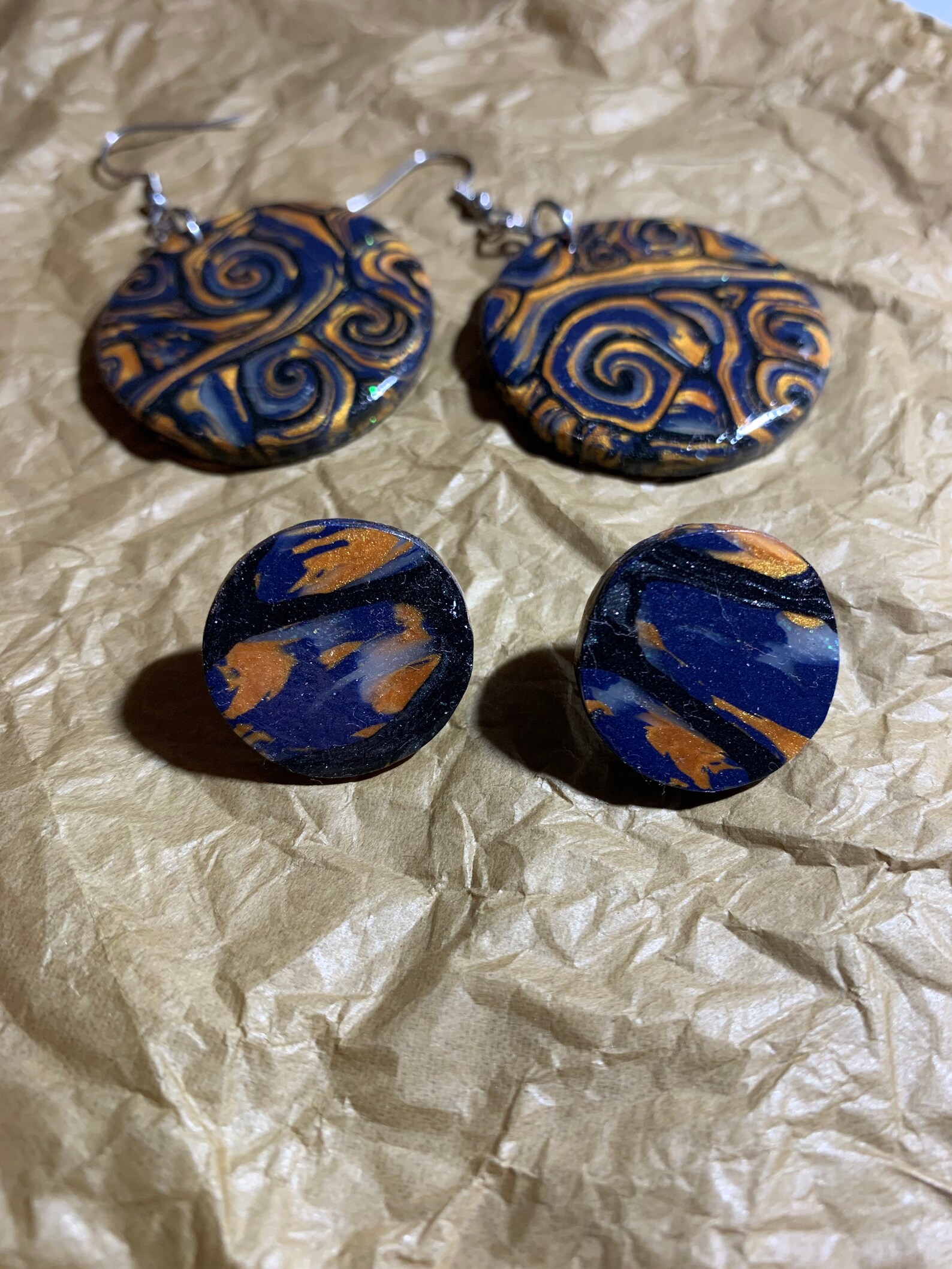 Starry Night Blue and Gold Earrings dark Etsy