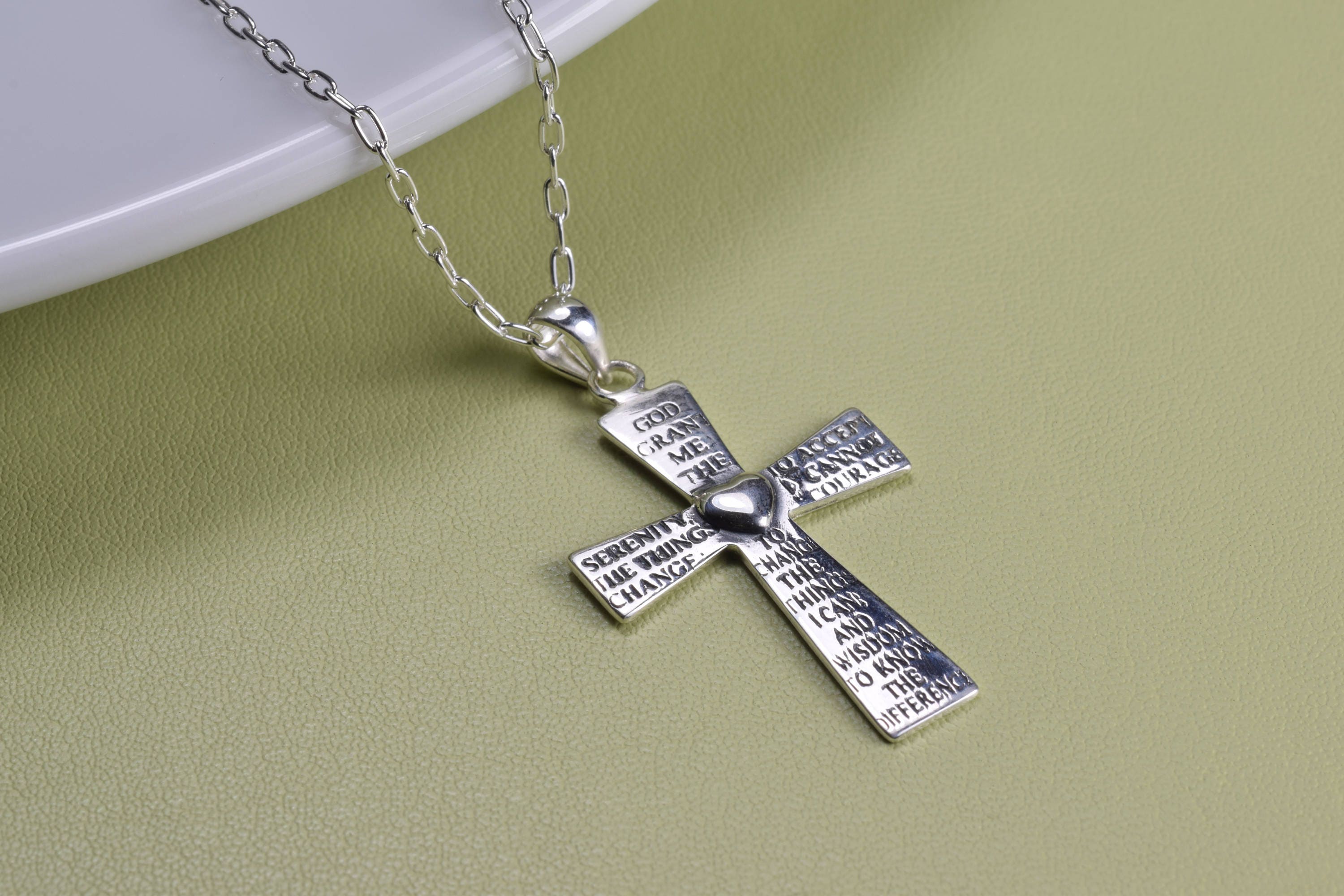 Sterling Silver serenity prayer cross pendant necklace Etsy