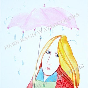 Rain drops keep falling on my head, watercolor, umbrella day