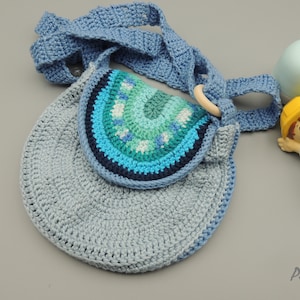 Bolso de hombro de crochet azul, bolso infantil azul, bolso infantil multicolor, bolso de crochet hecho a mano, bolso de niña, monedero, regalo para niña