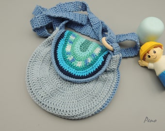 Blue crochet shoulder bag, blue children bag, multi-colored children bag, handmade crochet bag, girly bag, purse, gift for girl
