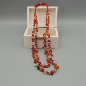 Red crochet necklace, red agate genuine natural, handmade necklace, crochet jewelry, long necklace, gift for women