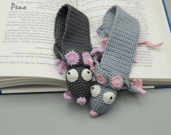 Ratte Lesezeichen, Seitenwendeer, gehäkeltes Lesezeichen, Geschenk für Leseratten, Geschenk für Leseratten, Buchaccessoires, Geschenk für Leseratten, Geschenk für Leseratten, Geschenk für Leseratten