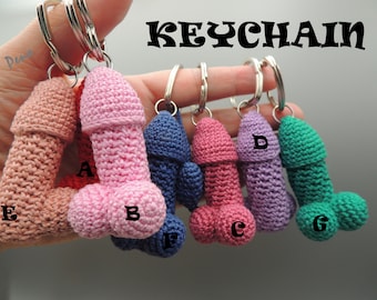 Penis Schlüsselanhänger, gehäkelter Penis, Kerl dick Schlüsselanhänger, Junggesellinnenabschied, lustige Geschenke, lustig, für Mädchen, Regenbogen von Farben