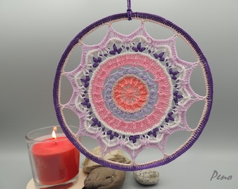 Gehäkeltes lila Mandala, Traumfänger, Mandala, Wanddekor, Wohndekor, Sommerdekor, hängende Dekoration