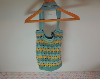 Einzigartige, gehäkelte Tragetasche aus recycelter Baumwolle, umweltfreundliche Boho-Tasche, ein Unikat