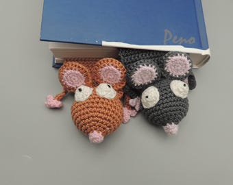 Maus gehäkeltes Lesezeichen, Pagewender, Geschenk für Leseratten, Geschenk für Leseratten, Geschenk für Leseratten, Buchzubehör, Lesezeichen, Maus