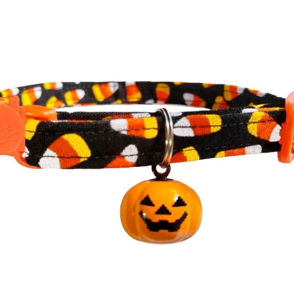 Halloween Candy Corn Cat Collar Breakaway With Jack-o'-lantern Pumpkin Bell