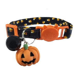 Halloween Candy Corn Cat Collar Breakaway With A Pumpkin Charm And Black Bell