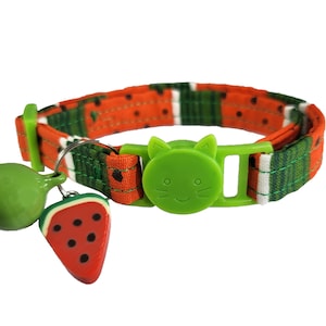 Watermelon Fruit Cat Collar Breakaway With Charm And Bell