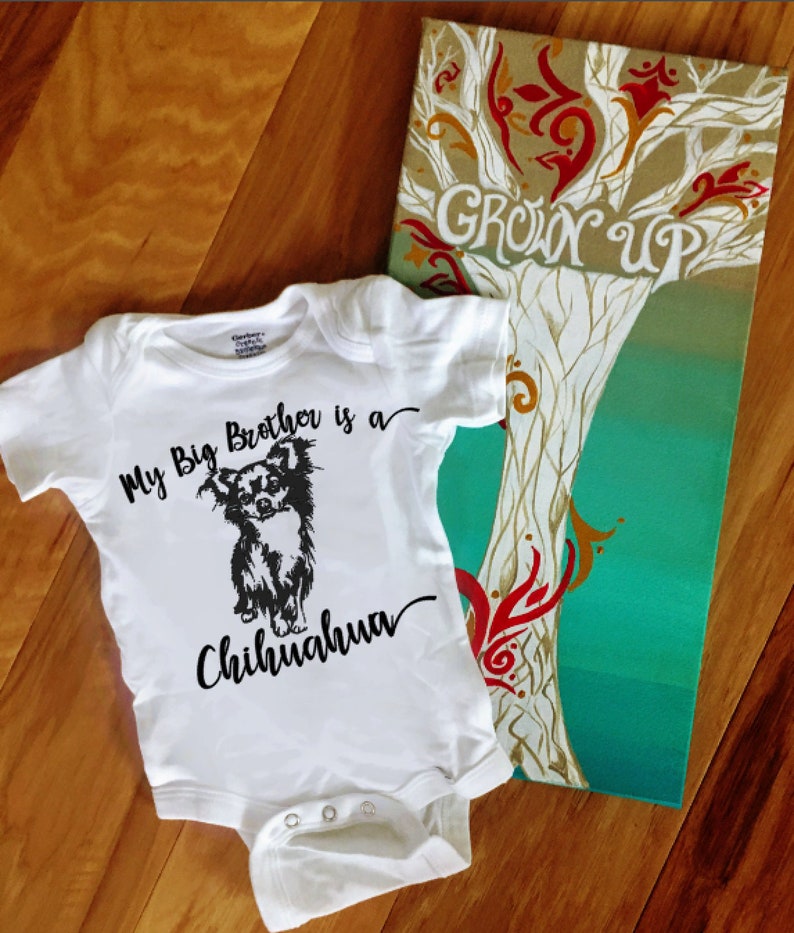 Chihuahua Big Brother and Sister White Onesie Newborn Baby Boy Girl Shower Gift,Chihuahua Dog Lover Gift,Coming Home Outfit,Dog and Baby