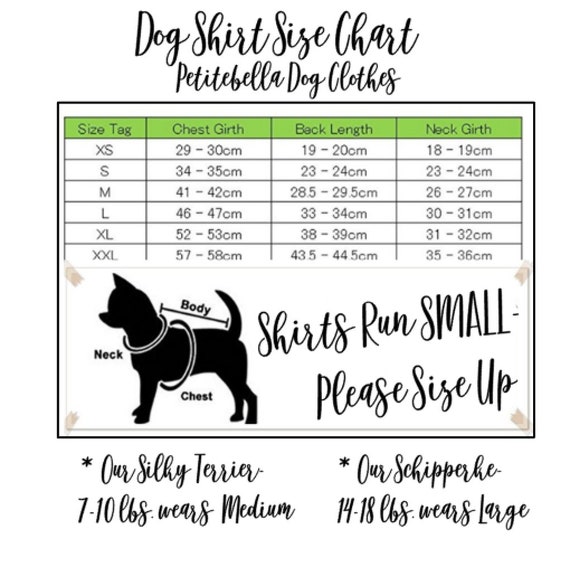 Dog T Shirt Size Chart