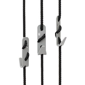 Design coat hooks THE ROPEHOOKS Grey hooks on black rope ceiling mount
