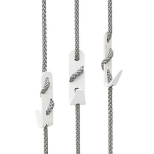 Design coat hooks THE ROPEHOOKS White hooks on grey rope ceiling mount