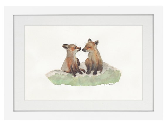 Giclee prints Fox family kiss