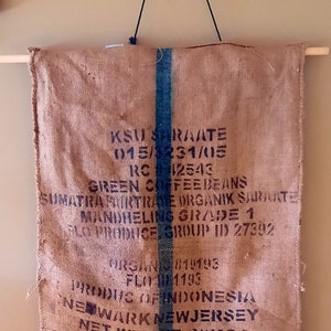 Vintage Boho green coffee bean jute sack