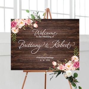 Wedding welcome Signs, Wood Wedding Sign, Rustic Wedding Sign, Watercolor flowers Wedding Sign, wedding decorations, Wedding signs
