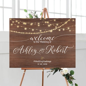 Wedding welcome Sign, Wood Wedding Sign, Rustic Wedding Sign, string light Wedding Sign, Welcome Sign, wedding decorations, Wedding sign