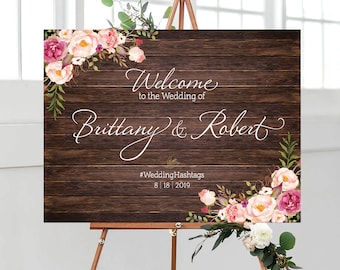 Wedding welcome Signs, Wood Wedding Sign, Rustic Wedding Sign, Watercolor flowers Wedding Sign, wedding decorations, Wedding signs