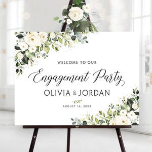 Engagement party welcome sign, Engagement party sign, Greenery Engagement Decor, Engagement party decorations, Engagement Signs