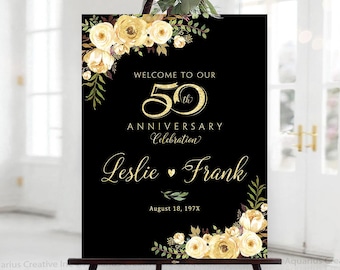 50th Anniversary Poster, Black and gold decorations, 50th Welcome Sign, 50th Anniversary invitation, 50th Anniversary sign, Digital Poster