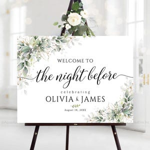 Rehearsal signs, The Night Before Sign, Rehearsal Dinner Sign, Wedding Rehearsal Dinner sign, Greenery Decor, Wedding welcome sign