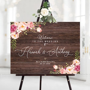 Cartello di benvenuto per matrimonio, cartello in legno per matrimonio, cartello rustico per matrimonio, cartello con fiori acquerellati per matrimonio, cartello di benvenuto, decorazione per matrimonio, cartello per matrimonio
